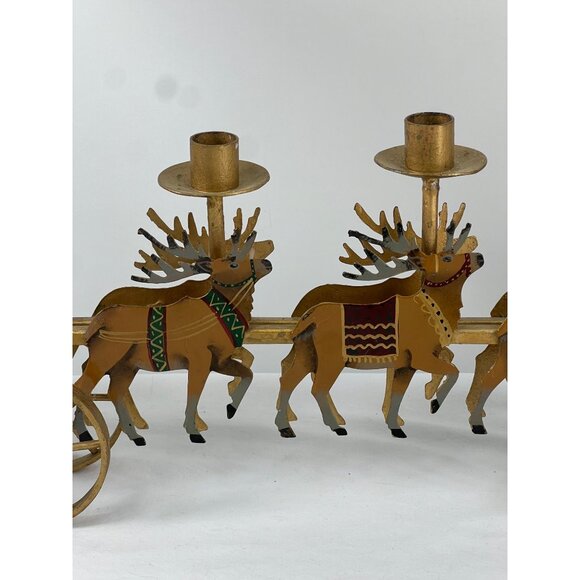 VTG Santa Sleigh Reindeer Metal Candle Holder Decor Centerpiece Mantel - Picture 7 of 11